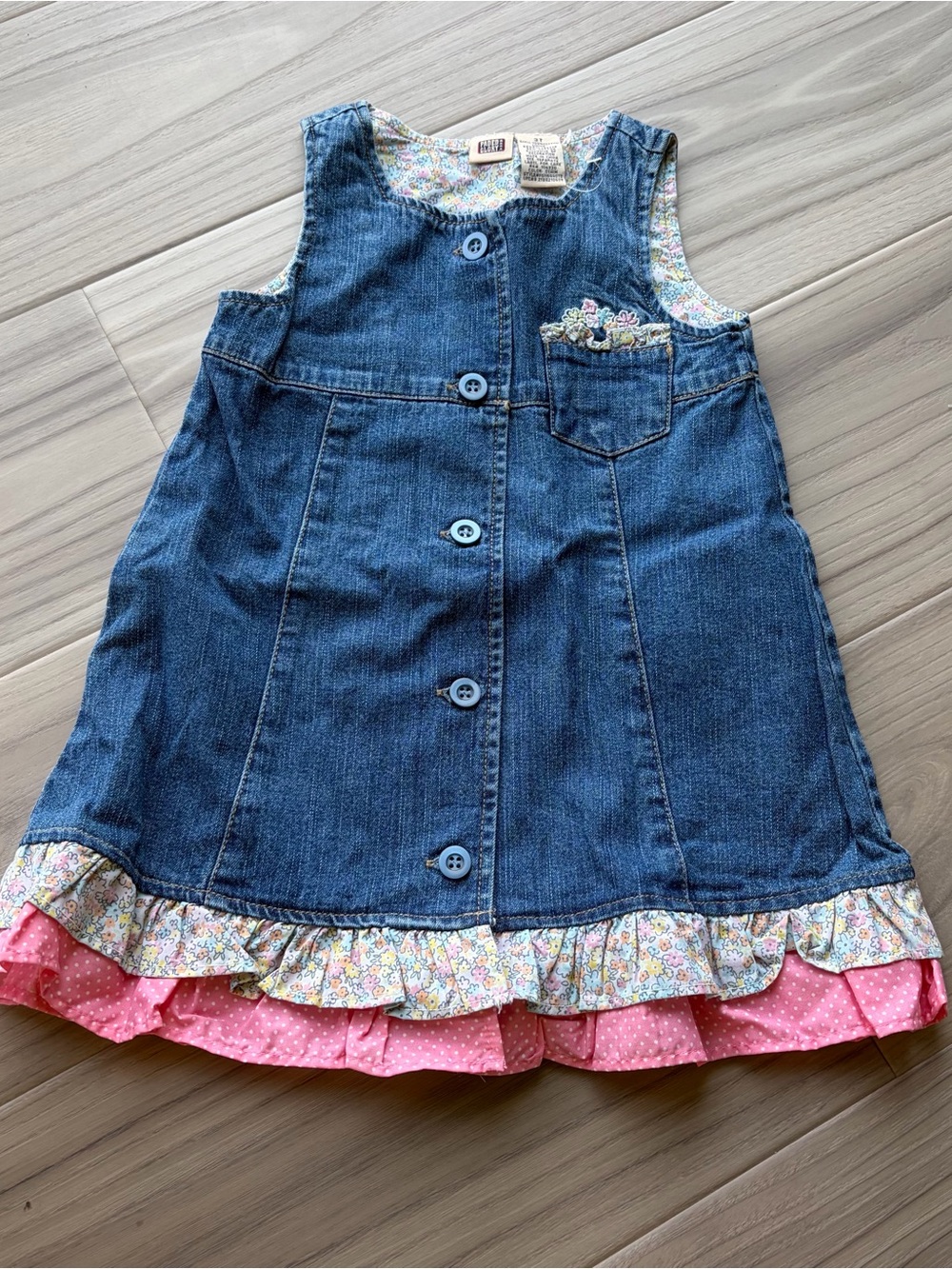 Vintage Y2K Denim Floral Embroidered Ruffle Dress